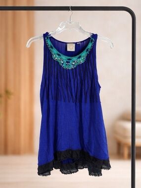 Bohemian Beaded Fringe Tank Top  Rio Rao Brand   Xs Women’s